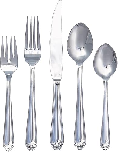 Ginkgo International Bonnie - Juego de cubiertos de acero inoxidable de 42 piezas, servicio para 8 Plus 2 piezas, acabado espejo