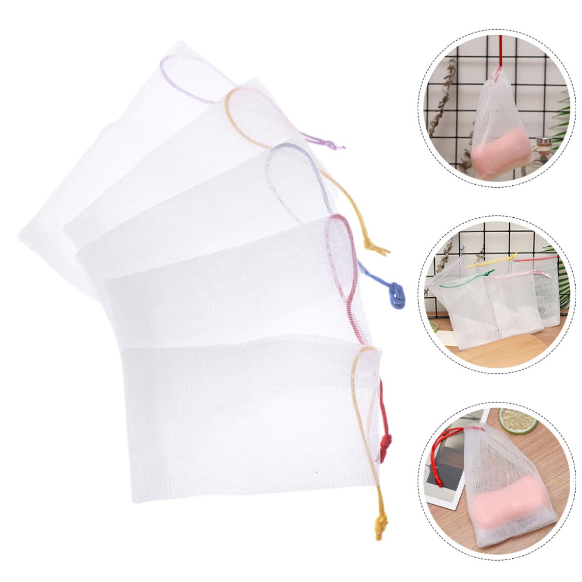 LABRIMP 50 Pezzi Sacchetti Portasapone in Pe Rete Schiumogena la Pulizia del Viso, Design Laccetto Appendibile, Borsa Pratica per Sapone Solido e Detergente