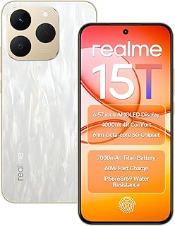 realme 15T 5G Smartphone 7000mAh Battery 6.57 inch 120Hz AMOLED Display 128GB ROM 8GB RAM 60W Fast Charge, IP69 Water Resi...
