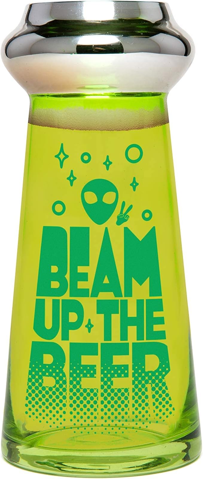 BigMouth Inc. Beam Up the Beer UFO Beer Glass – Holds 24 oz of Beer – Funny and Unique Beer Glass with Alien Theme, Made of Glass, Makes a Great Gift Idea, Clear, BMBG-0010