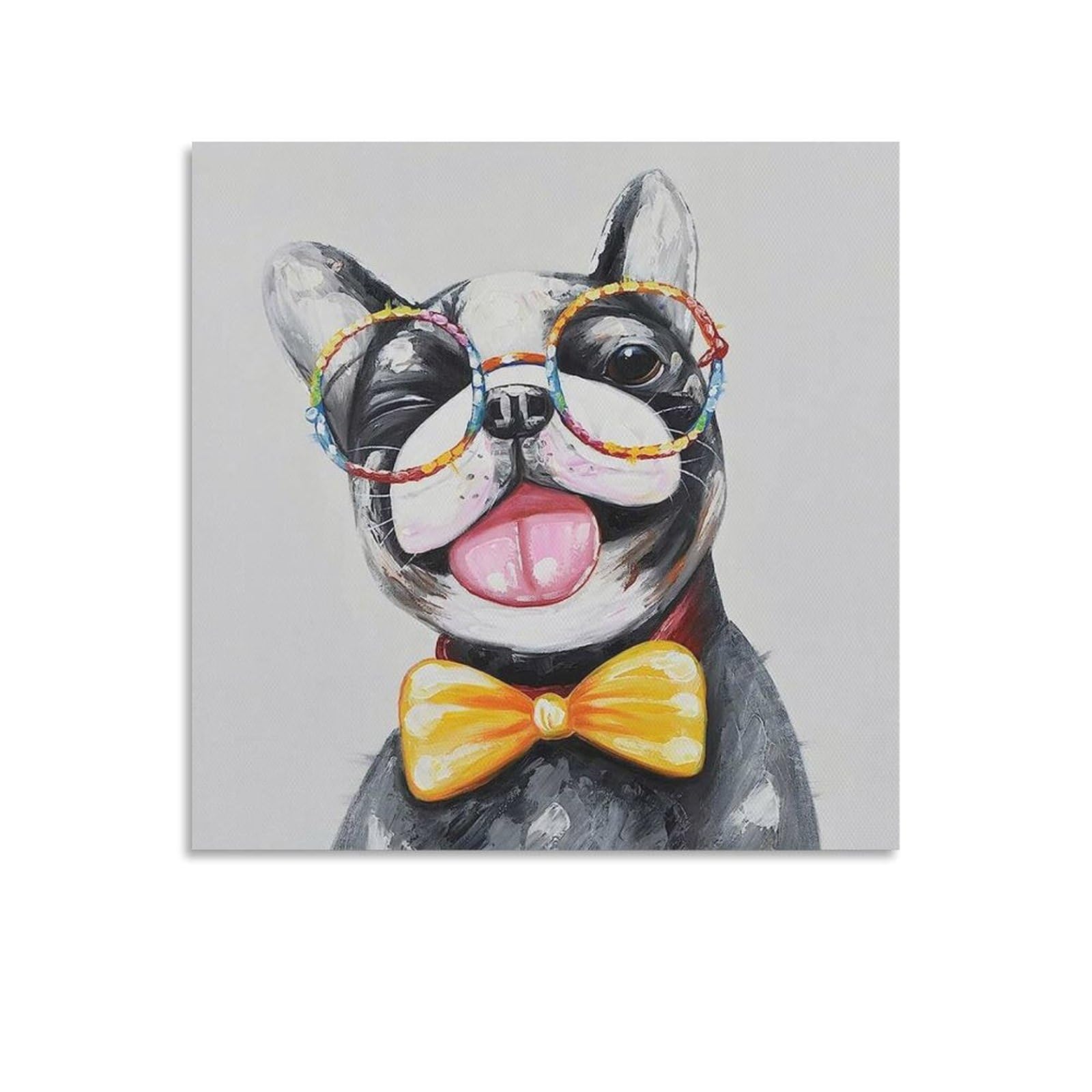 フレンチブルドック メガネ アート 絵画 新品