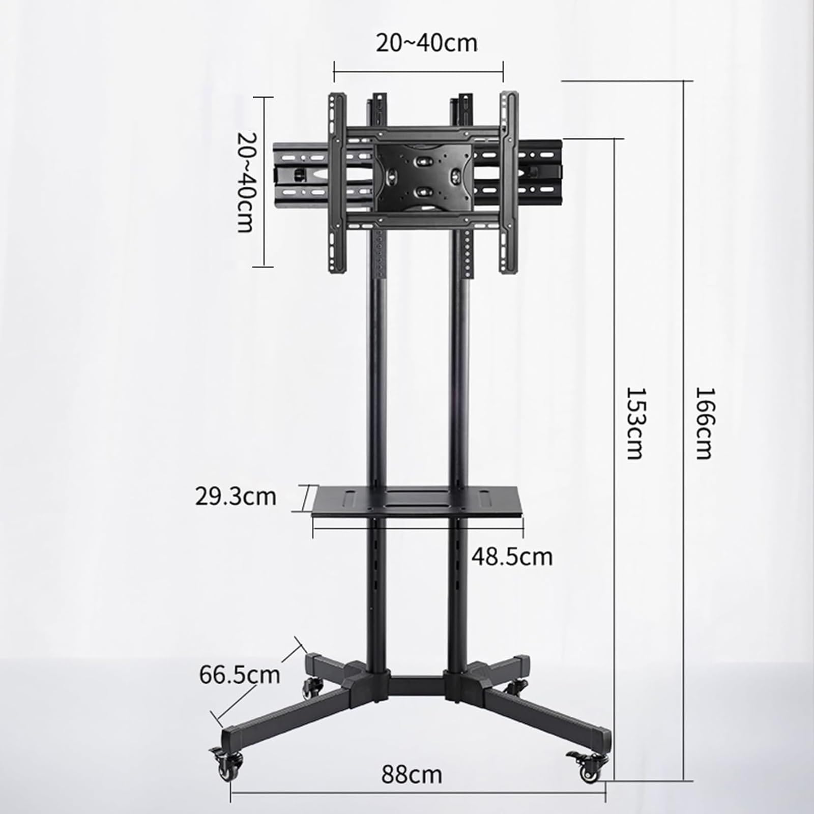 Soporte móvil para TV con Ruedas - Soporte de Suelo para TV LCD, Ajuste de Altura con Bandeja de Almacenamiento, para Pantallas de 32 a 70 Pulgadas, Pantalla horizo,