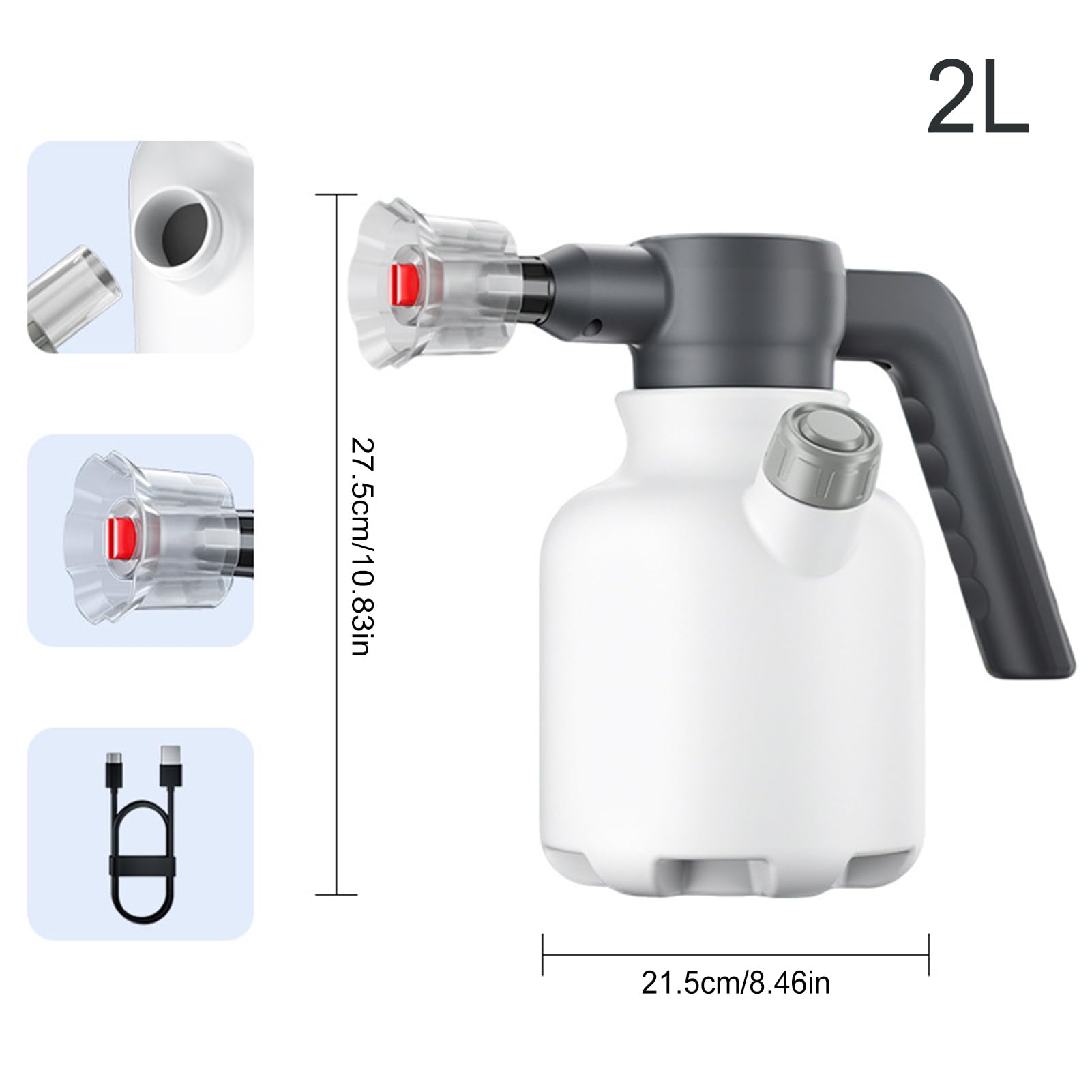 Pulverizador de Espuma De 2 Litros Recargable A Presión Alta | Pulverizador de Espuma Eléctrico para Coches Para Limpieza Exterior Interior Jardín Césped Patio Terraza Cocina Y