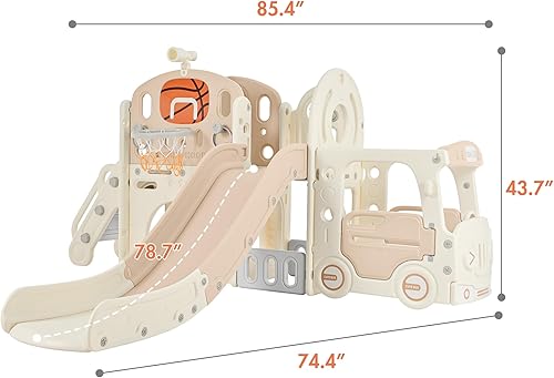 Miniatura 8 de Merax Tobogán 9 en 1 para niños con escalador, aro de baloncesto, túnel, telescopio y espacio de almacenamiento, tobogán interior al aire libre para