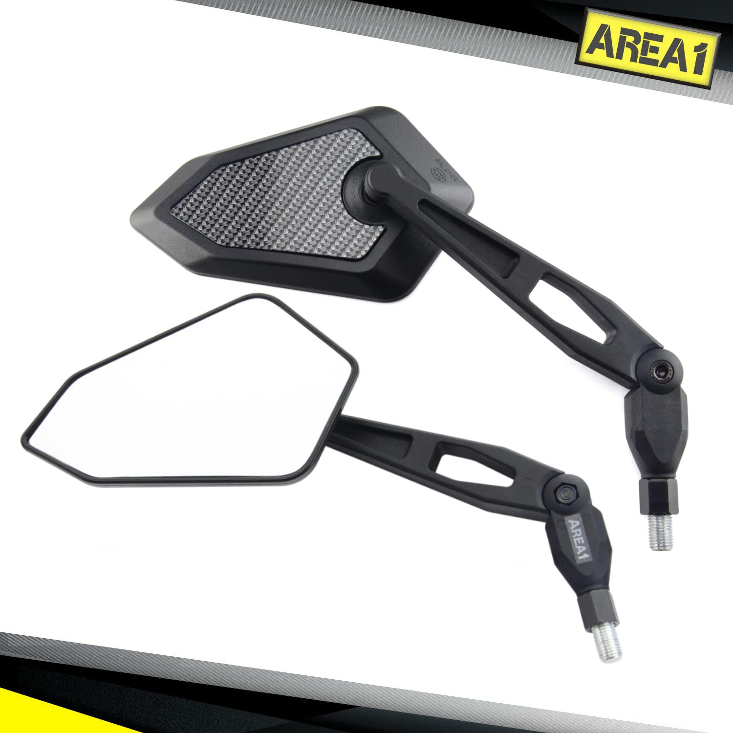 Area1 Espejos Retrovisores Moto Universal Homologado, Carbono, Par de Espejo Moto (2xM10 Rosca derecha) compatible con Aprila
