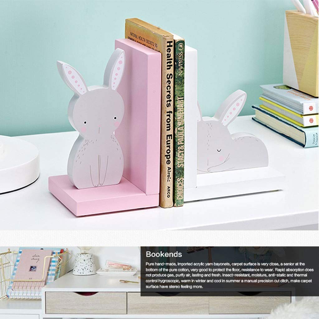 Sujetalibros Pack de 2 conejo de madera sujetalibros sujetalibros antideslizante for Niños habitación y un cuarto de niños decoración de la habitación, Rosa escritorio decoración Soporte de libro del