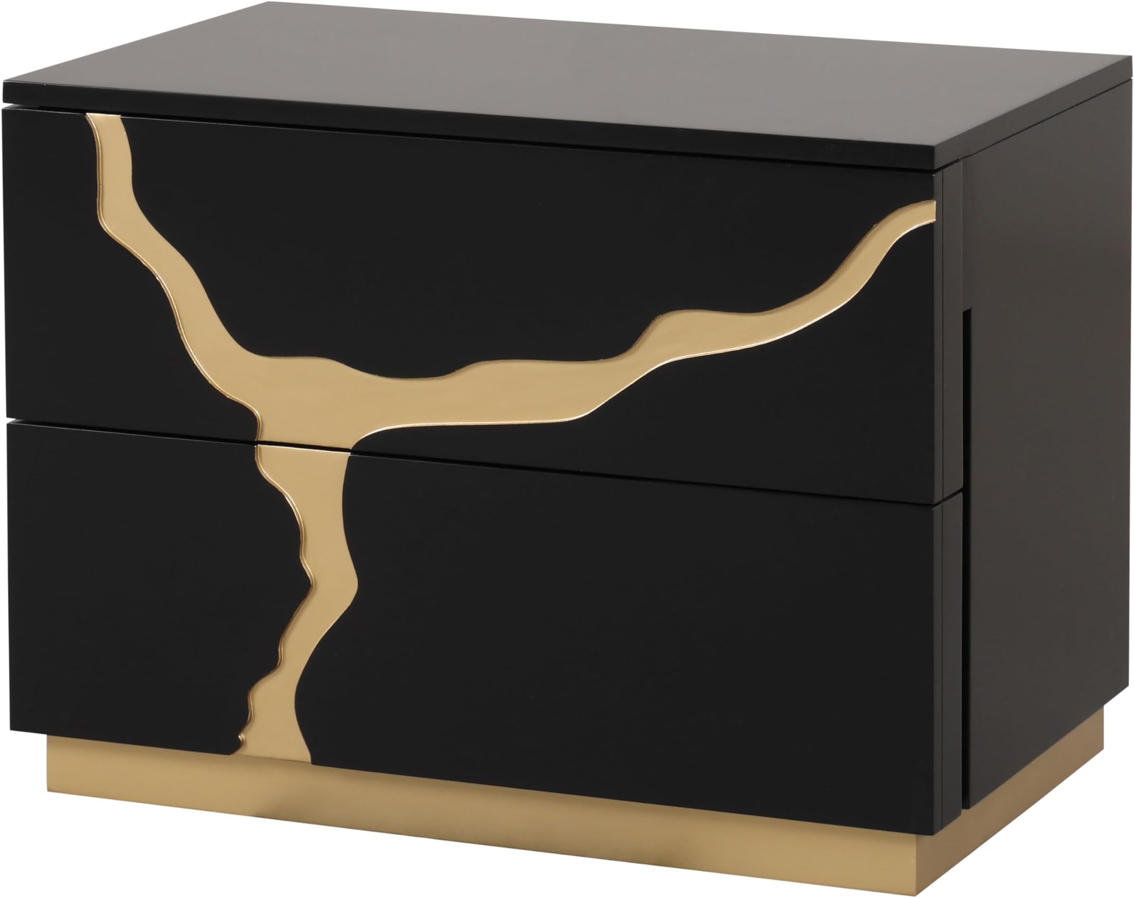 Furniture of America Quanta Modern Wood 2-Drawer Nightstand with Gold-Painted Pattern Storage Bedside Table, Wooden Night Stand, No Assembly Needed for Bedroom, Guest Room, Space Saving, Black