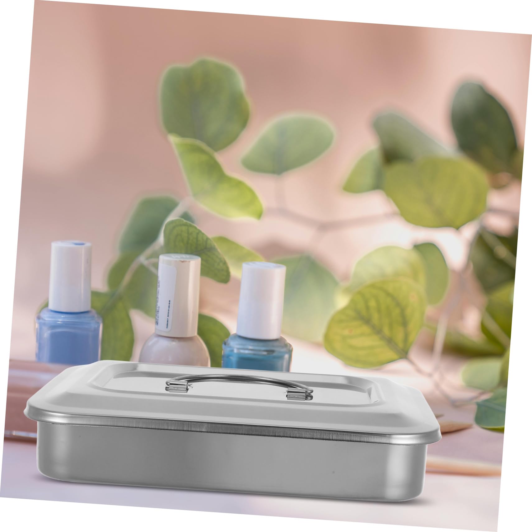Healeved Plat INOX avec Couvercle en Acier Inoxydable Carré, Boîte Stérilisateur Onglerie de Grosse Qualité avec Finition Polie, pour Plateau D'instruments de Beauté