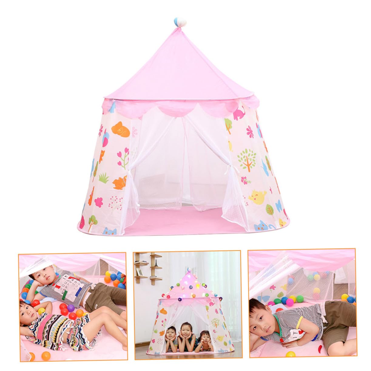 Tienda de Juegos de Tela Rosa para Niños, Casa Tipo Castillo