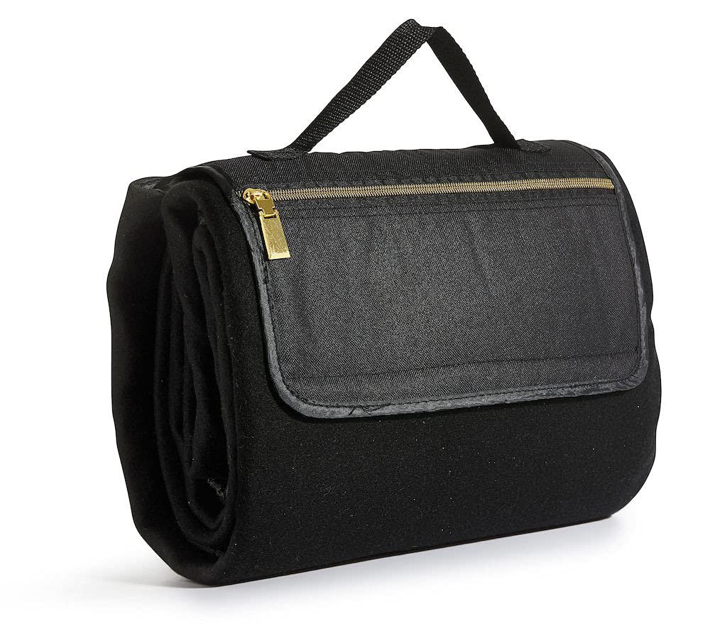 Sagaform City Picnic Decke Schwarz 130x170cm Outdoor Decke Picknickdecke Klein Stranddecke zusammenrollbar Extra Fach mit Reißverschluss Mit Tragegriff, 130 x 170 cm