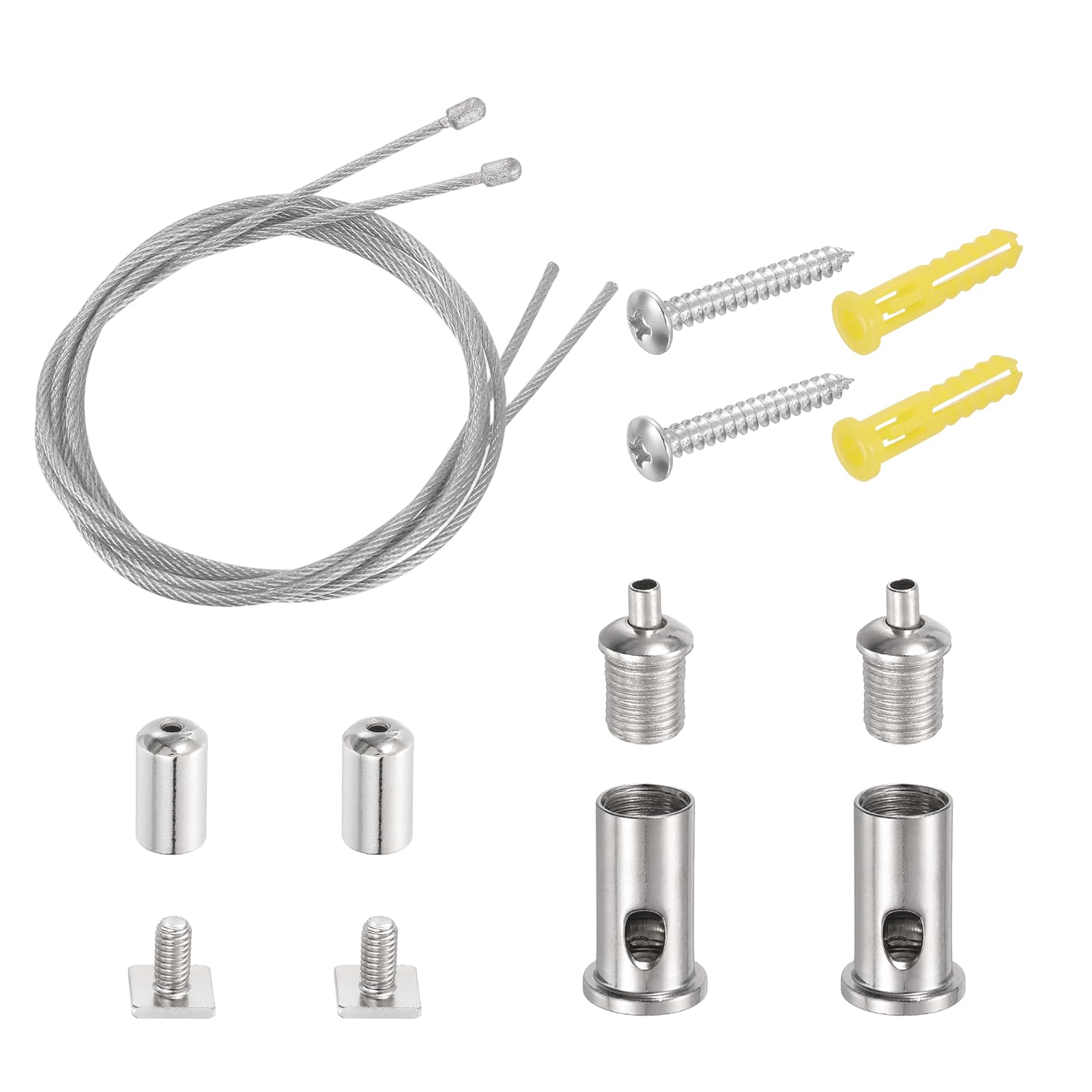 sourcing map 2Set Ceiling Hanging Wire Cable Kit, 1.6ft Top Adjust Adjustable Hanging Wire Rope Suspension with Square Mount Screw Kit for Pendant Chandelier Ceiling LED Panel Light, Silver