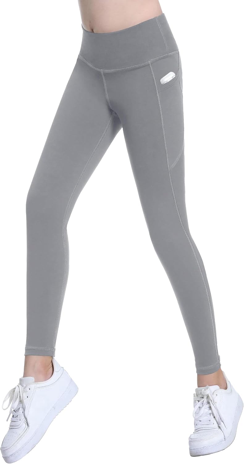 Girls' Active Leggings Kids Dance Running Yoga Pants Stretchy High Waist Tight Pants with Pockets 5-11Y