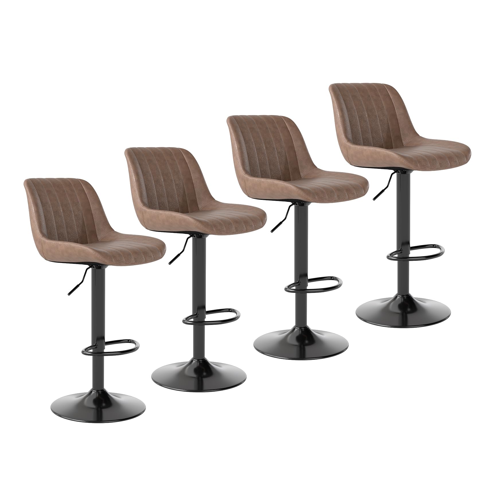 Youhauchair Taburetes Altos de Cocina Juego de 4, Taburete de Bar Giratorios de Altura con Respaldo, Taburete Alto Ajustable de Cuero PU, Taburete Cocina Moderna, Marrón Recycled Claim Standard Blended