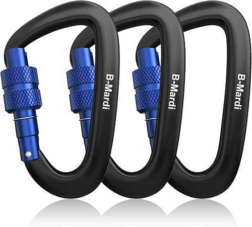 Miniatura 10 de Clips de mosquetón resistentes de 12 kN (2697 libras) - Mosquetones de bloqueo ligeros para camping, senderismo, hamaca, arnés de correa de perro