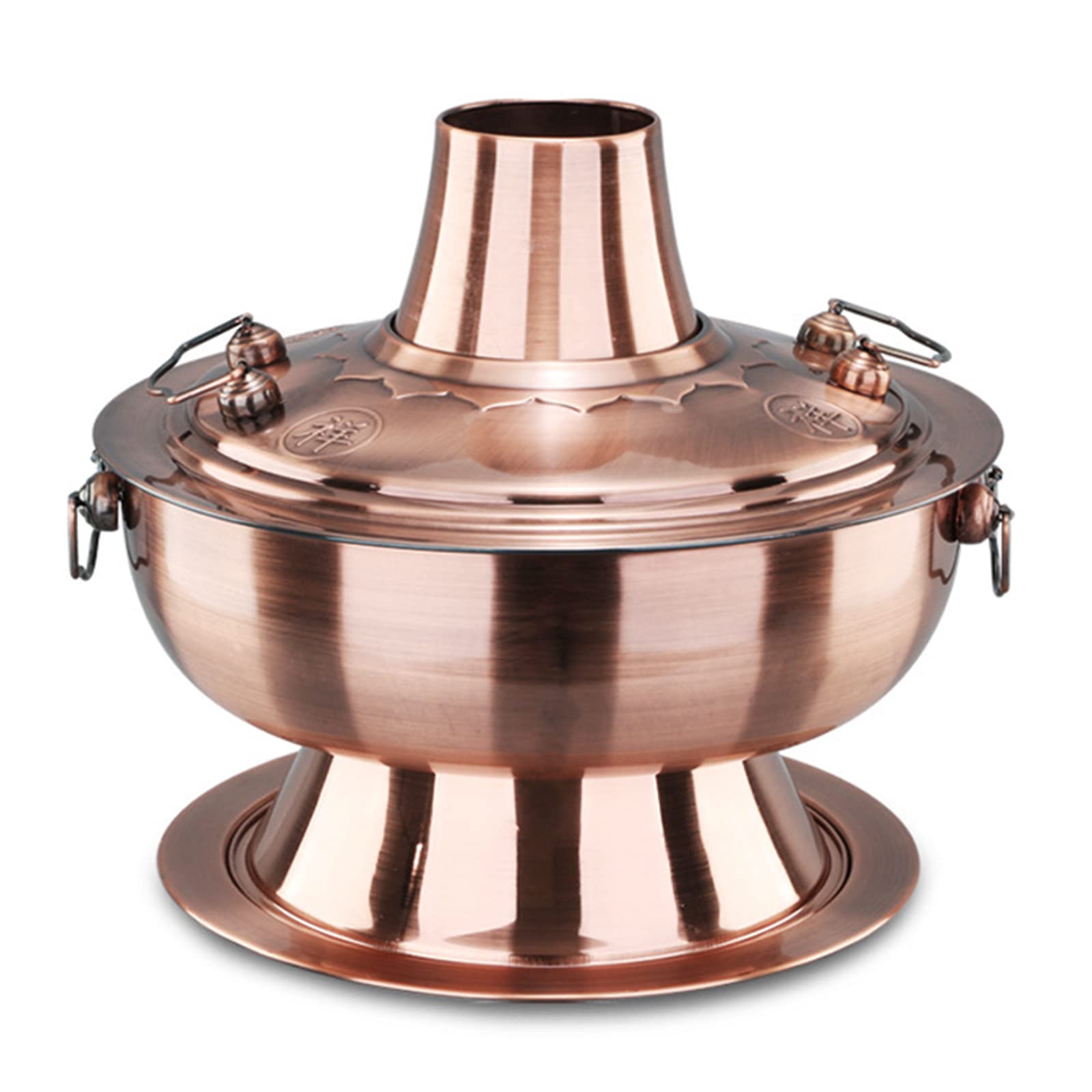 NGDFGR Copper Hotpot,Chinese Tranditional Hotpot,Charcoal Hot Pot Vintage Copper Shabu With Chimney Stainless Steel Cooker,size_name-32cm