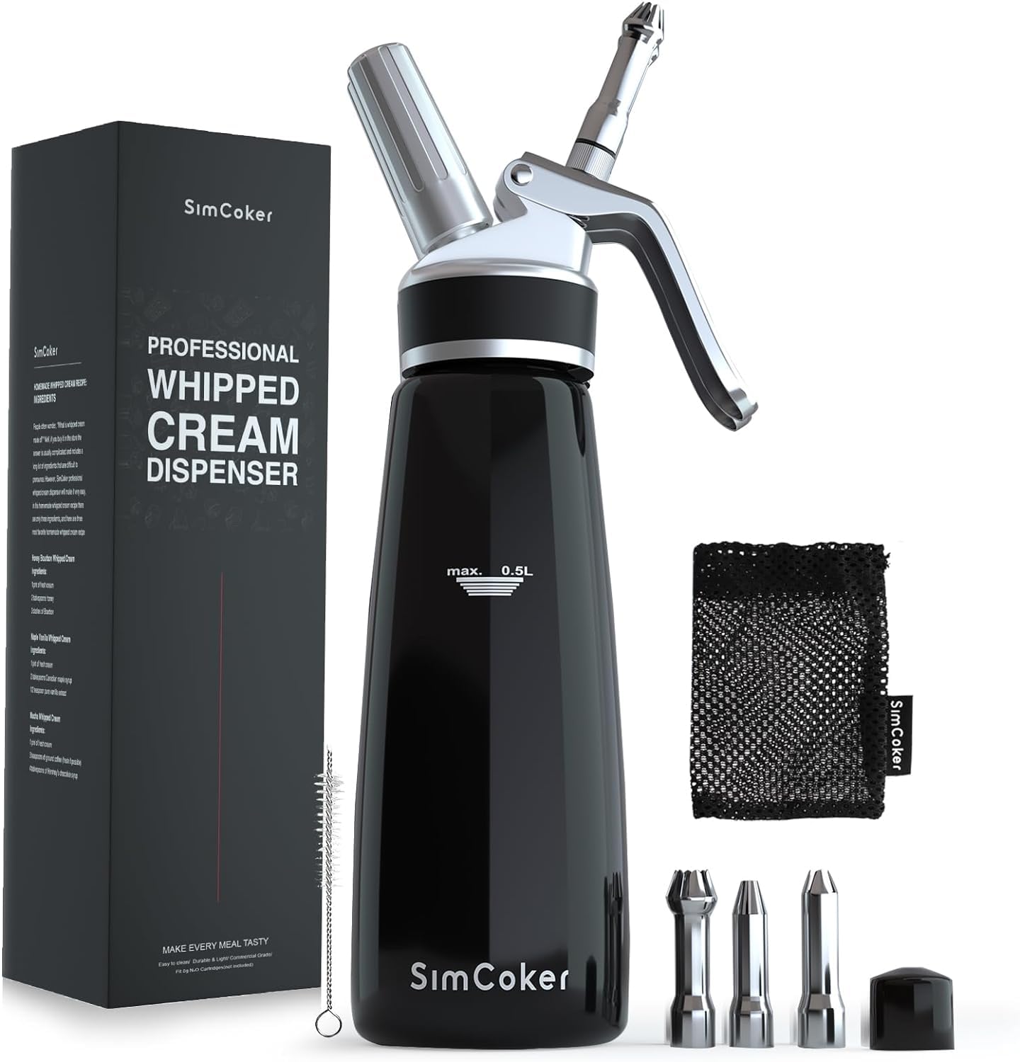 Aluminum Whipped Cream Dispenser, 500 mL / 1 Pint, Black