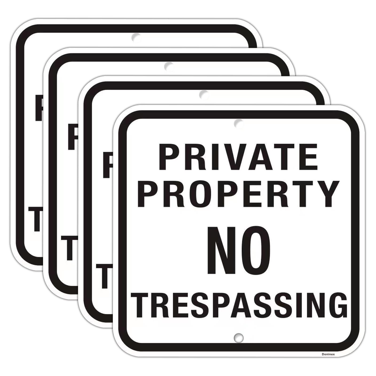 (4 Pack) Private Property No Trespassing Sign, Reflective Aluminum Metal, Outdoor Weatherproof White, 12 * 8