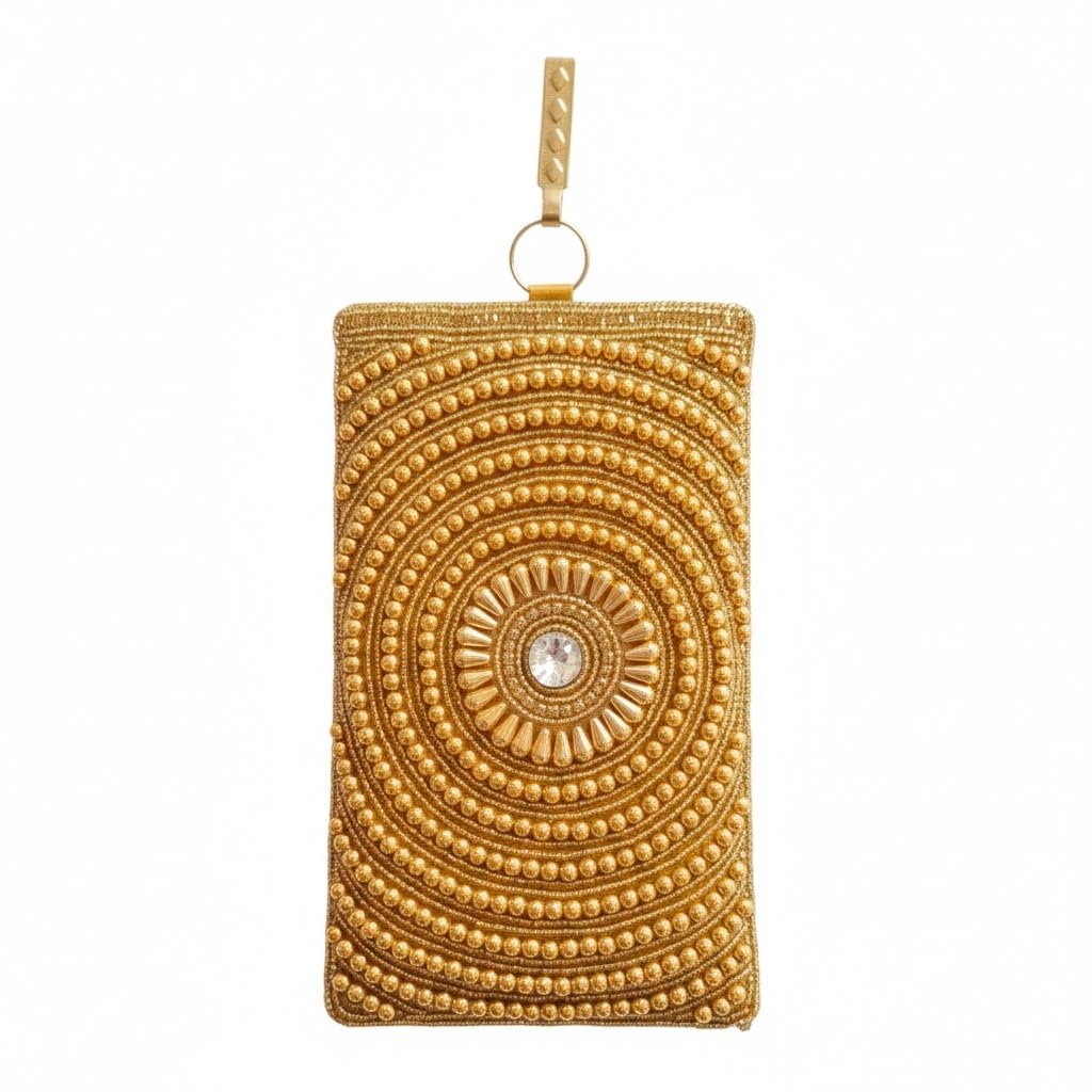 DMS RETAIL Silk Golden Beaded Mobile Pouch for Women | Ethnic Bridal Mobile Cover with Hook | Designer Party Wedding Mobile Purse for Girls-picture-51