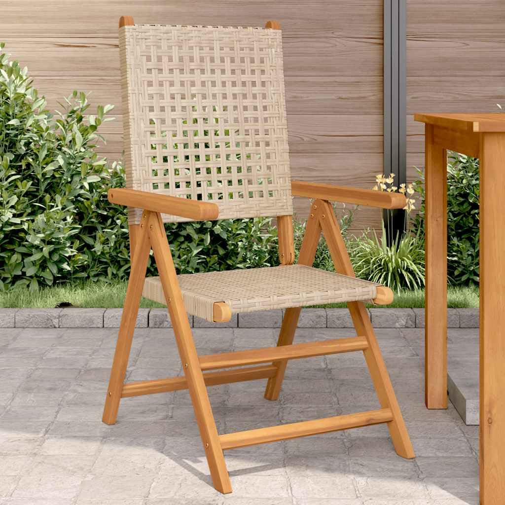 Krzesła ogrodowe 2 szt. beżowe drewno akacjowe Poly Rattan