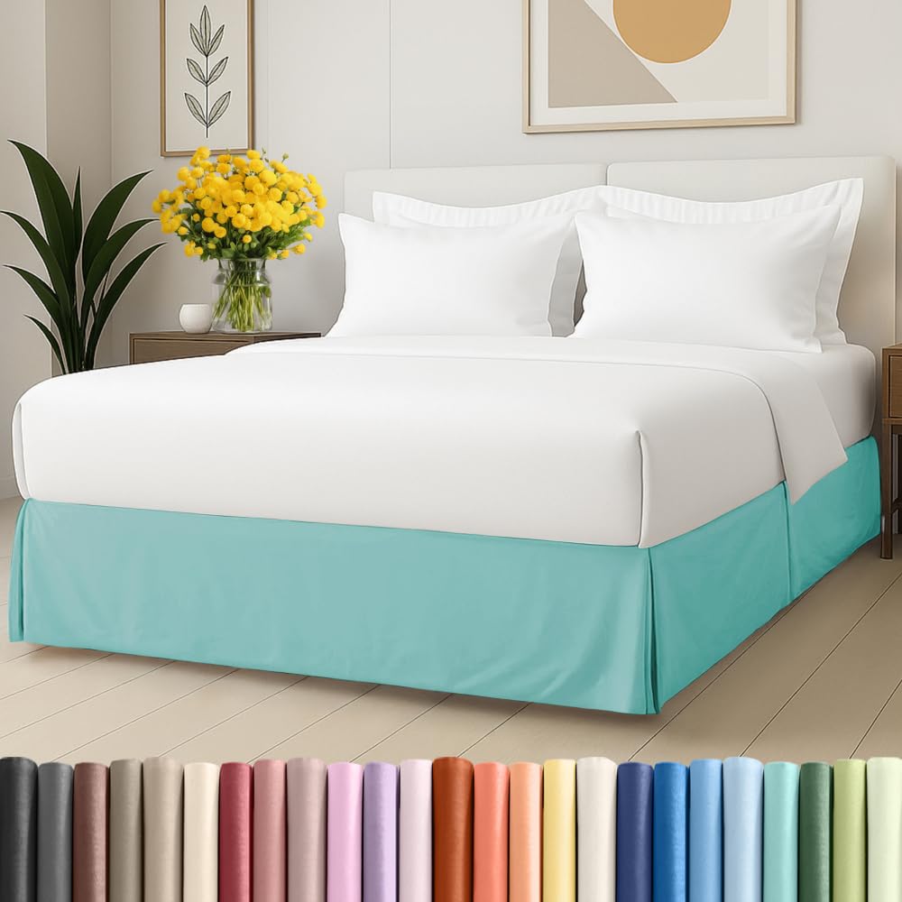 Photo 1 of Pleated Bed Skirt King Size - 3 Sided Pleated Bed Skirt King - Ultra-Soft, Easy Fit with 18 Inch Tailored Drop - Hotel Quality, Wrinkle Free & Fade Resistant - for Women, Men, Kids & Teens - Spa Blue
