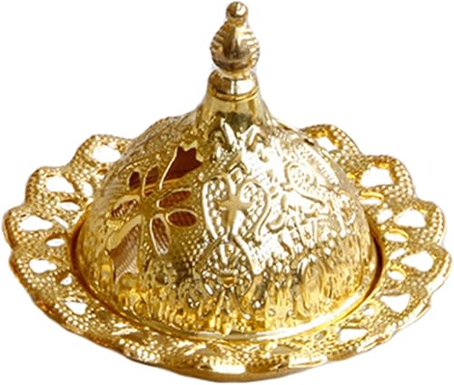 Quemador de incienso de metal dorado con tapa, mini quemador de incienso griego para decoración de mesa del hogar (dorado)