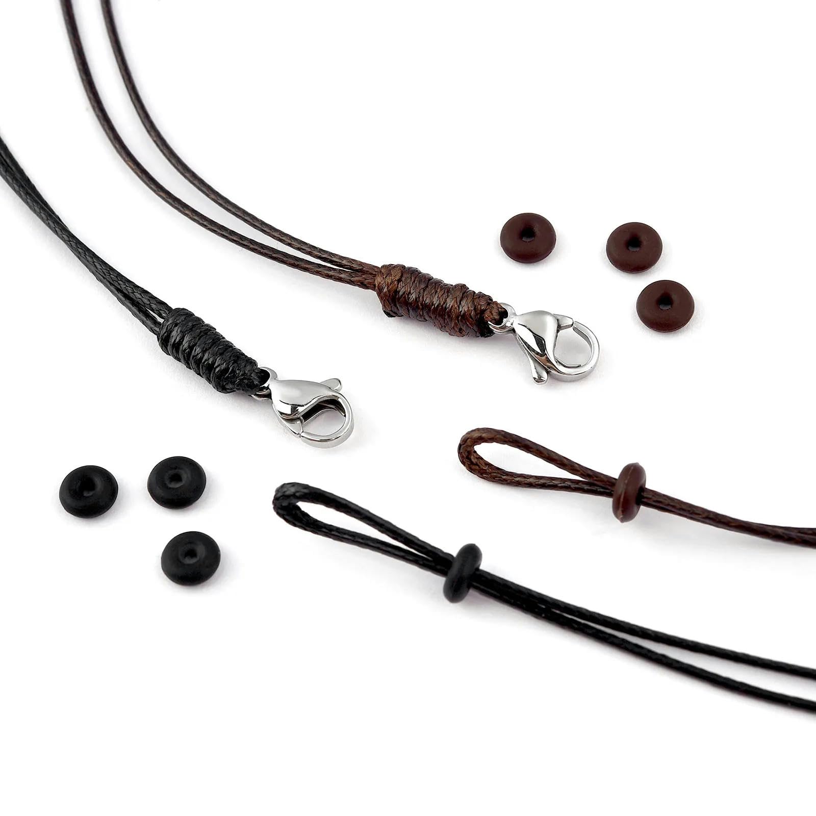 LYVQZPWLRuna collana di cera, 1mm Podwójny splot ze stali nierdzewnej Warkocz Woskowy sznur DIY Wisiorek Naszyjnik Biżuteria Robienie Ręcznie Skórzany Sznur(Schwarz,45cm)