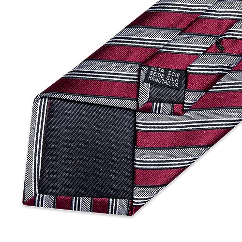 Image of DiBanGu Mens Striped Tie Silk Woven Necktie and Pocket Square Cufflinks Tie Clip Set Wedding Business Formal Gift Tie for Men