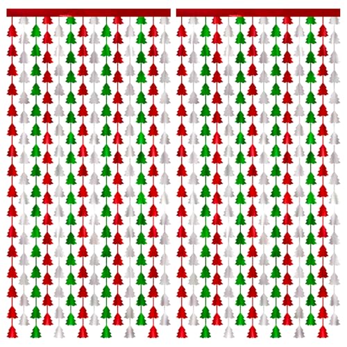 2 Pack 3.3x6.6ft Christmas Tree Foil Fringe Curtains - Sparkling Ornament Tinsel Backdrop for Holiday Party Decorations Christmas Gathering New Year Celebrations Winter Festivals Events Decked