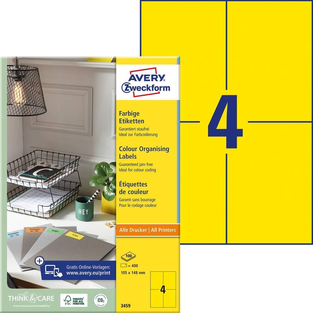 Avery Zweckform 3459 Universal Labels 105 x 148 mm 100 Sheets Coloured