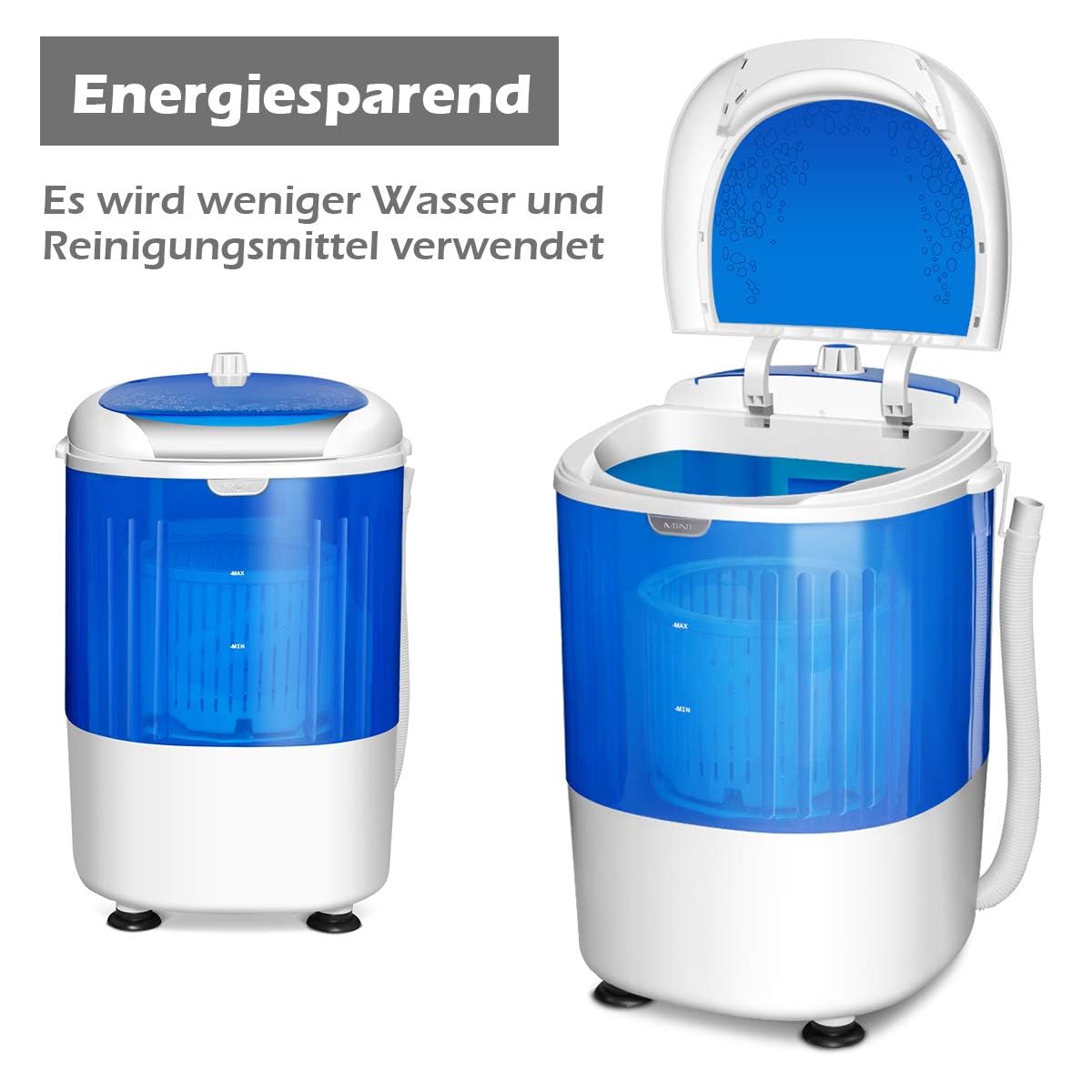 COSTWAY Reisewaschmaschine, Mini Waschmaschine mit Trockenschleuder, Campingwaschmaschine mit 2,5kg Kapazität, Toplader Hotel 170 Watt