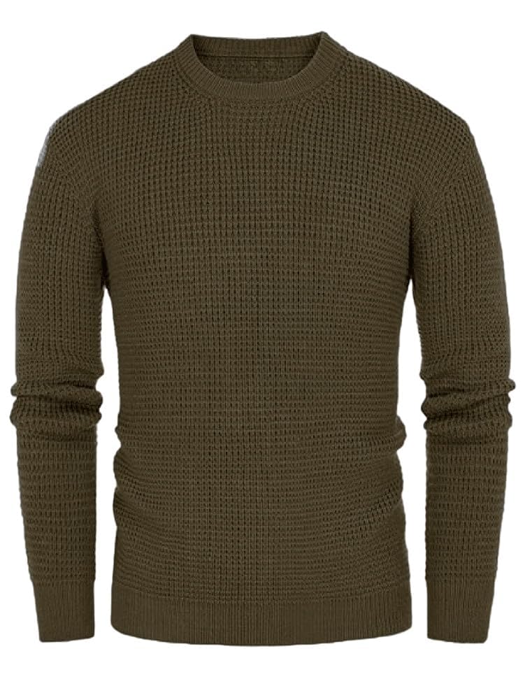 Image of ColorChakra Waffle Knit Mens Sweater Woolen Round Neck Wool Pullover