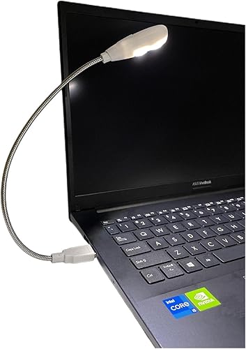 Lámpara de lectura USB LED con ajuste regulable de 2 brillos y ajuste regulable, luz USB flexible de cuello de cisne para laptop, teclado de batería