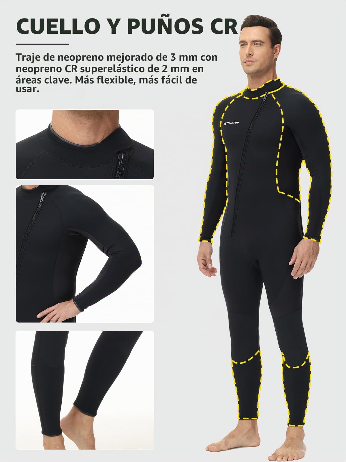 Owntop Hombres Traje de Neopreno 3/2mm - Trajes de Buceo con Cremallera Delantera, Stretch Pro Wetsuit Térmico de Longitud Completa para Surf Snorkel, Hombre Negro XXL | Traje de buceo completo Stretch Pro de neopreno térmico de longitud completa para sur