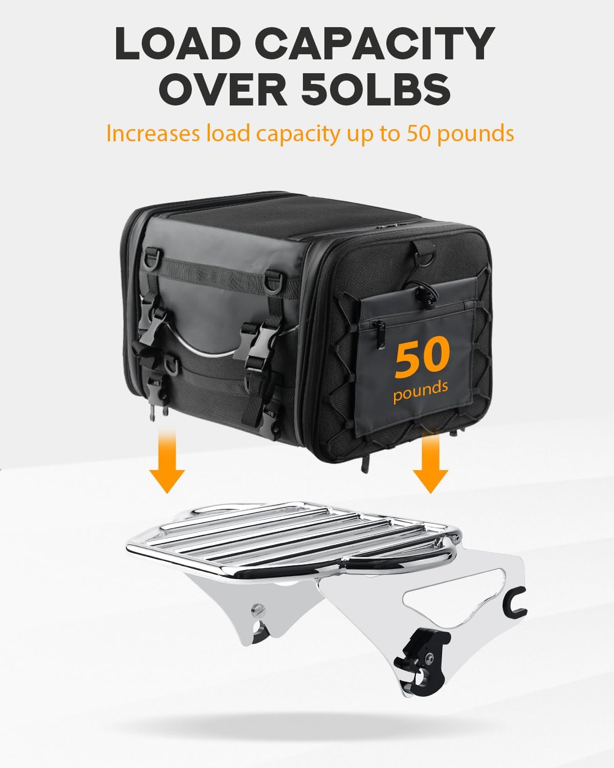 PBYMT Detachable Two-Up Luggage Rack Motorcycle Mounting Rack Compatible with Harley Touring Road King Street Electra Glide 2009-Later Chrome