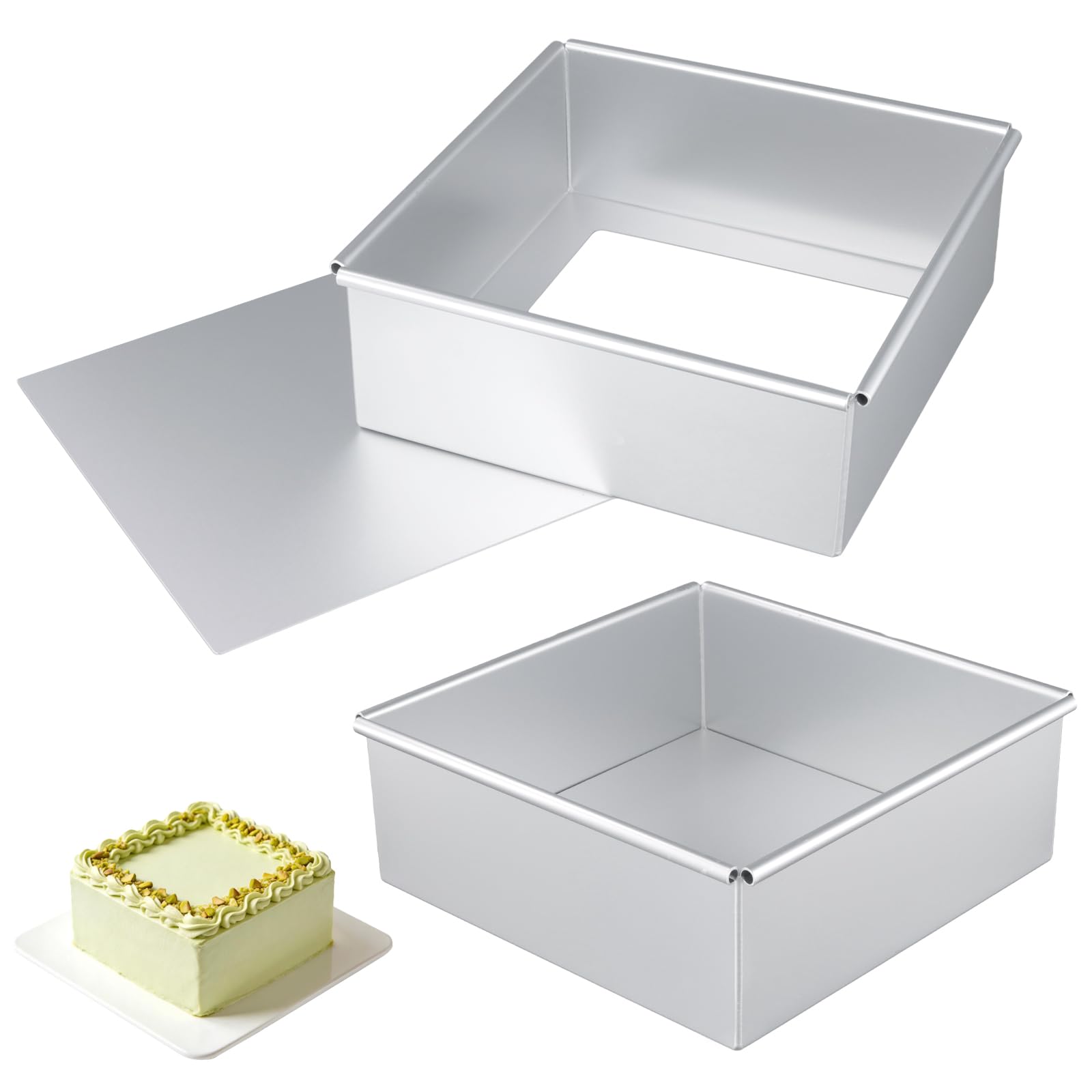 2 Stück Quadratische Kuchenform, 8 Zoll Aluminiumlegierung Springform Quadratisch mit Abnehmbarem Boden Silber, Eckige Backform für Backen in der Küche & Geburtstagsfeiern (21,8x21,8x7,8cm)