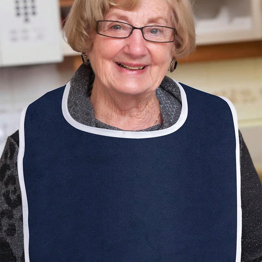 HANNEA® 30'' Adult Bib for Men and Women, Soft Towel Cloth, Absorbent, Adjustable Hoop and Loop Closures, Durable, Machine Washable, Full Coverage for Dining, Nursing Homes, and Special Needs Care - Image 9 thumbnail