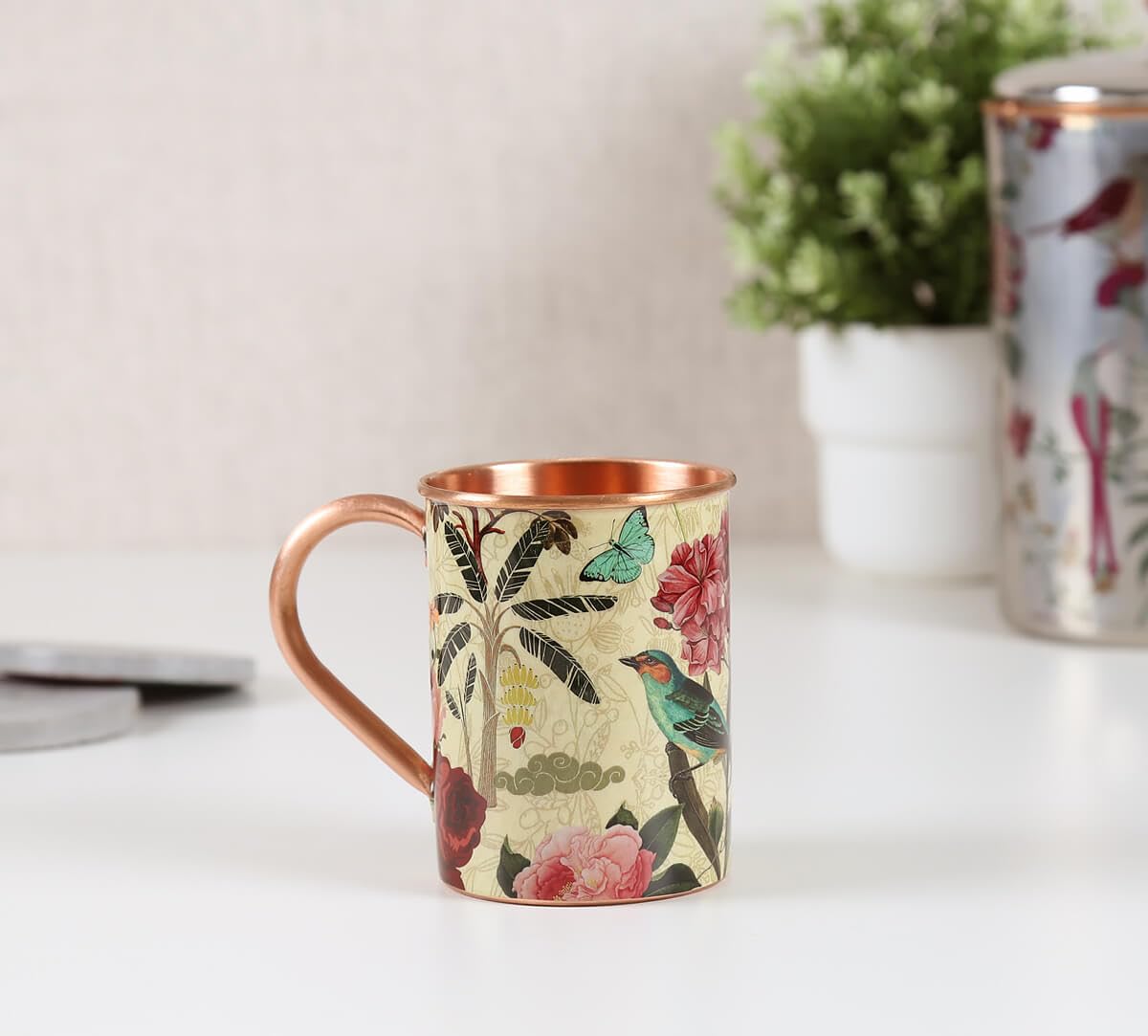 India Circus by Krsnaa Mehta Bird Land Copper Tea Cup Coffee Mug (475 mL, Multi) Set of 1