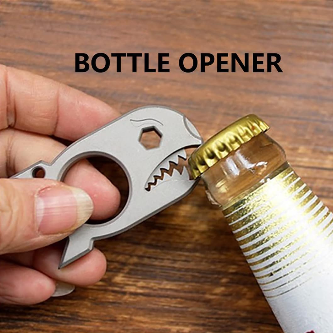 EDC Levier avec décapsuleur clé en titane multi-outil de poche de requin pour camping, randonnée, pêche, survie en plein air (couleur éblouissante)