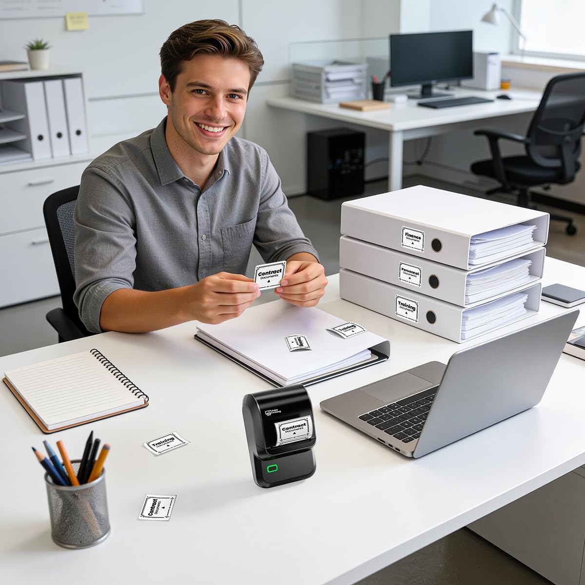 Label Maker Machine with Tape, M100 Barcode Label Printer, Address Label Maker with 4000 Icons and 300 Fonts, Bluetooth Thermal Printer for Small Business, Home, Office, School, Glossy Black