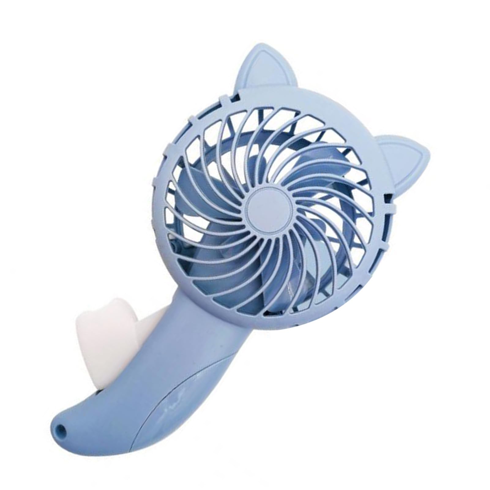 Fdit Hand Press Fan, Cartoon Cat Ear Manual Handheld Fan No Battery, Lightweight Portable Cooling with PP Material, for Travel Outdoor Activities (Blue)