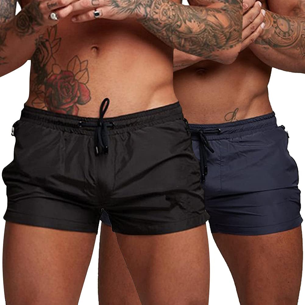PIDOGYMMen's Swimwear Shorts Swim Trunks Quick Dry Lightweight with Zipper Pockets for Running