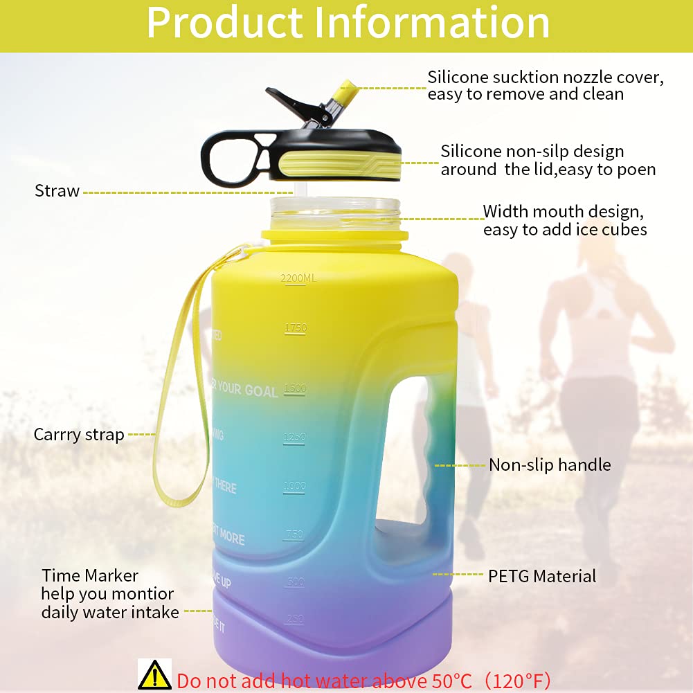 Botella De Agua De Edio Galón, Botellas De Agua De 64 Onzas Con Popote