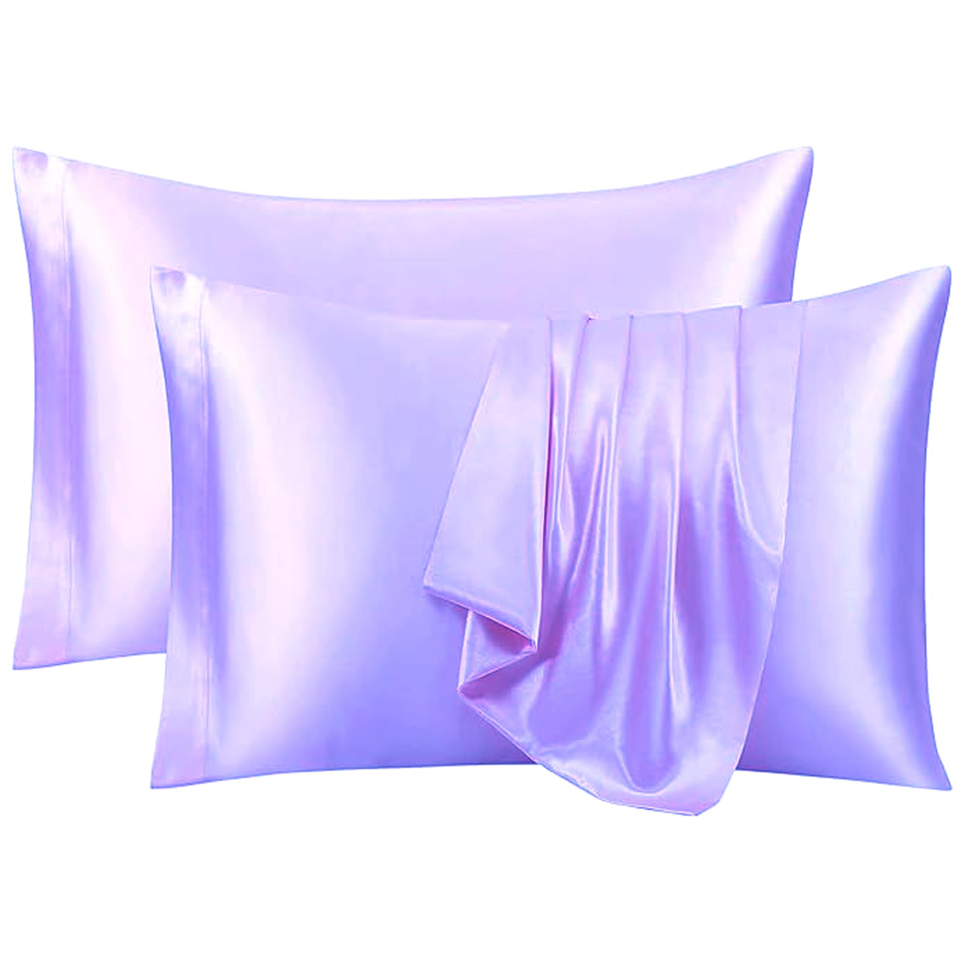 RAGGLE Satin Silk Pillowcase for Hair and Skin Standard Size 18"X 28" with Soft Breathable Smooth Cooling Pillow Covers for Sleeping or Pillow Protector (2, Purple)