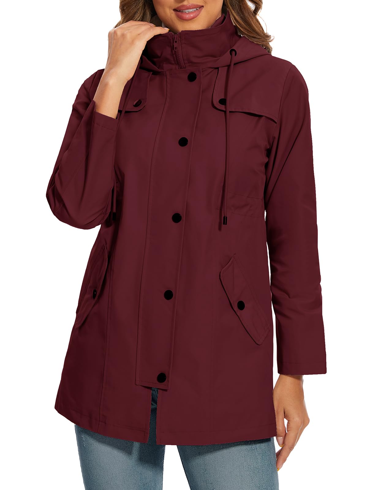 UMIPUBO Imperméables Vestes pour Femme Manteau à Capuche Impermeable Imperméable Longue Coupe-Vent Zip Poncho d'Extérieur Coupe Vent Veste de Pluie Printemps Automne