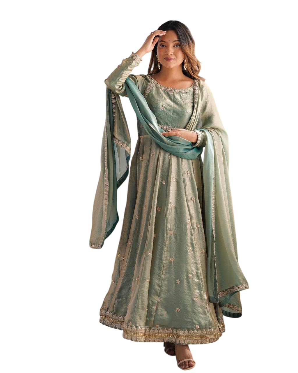 NexRise Store Fandy Silk Coding with Sequnce Work Long Anarkali Kurti Gown with Dupatta-image-23