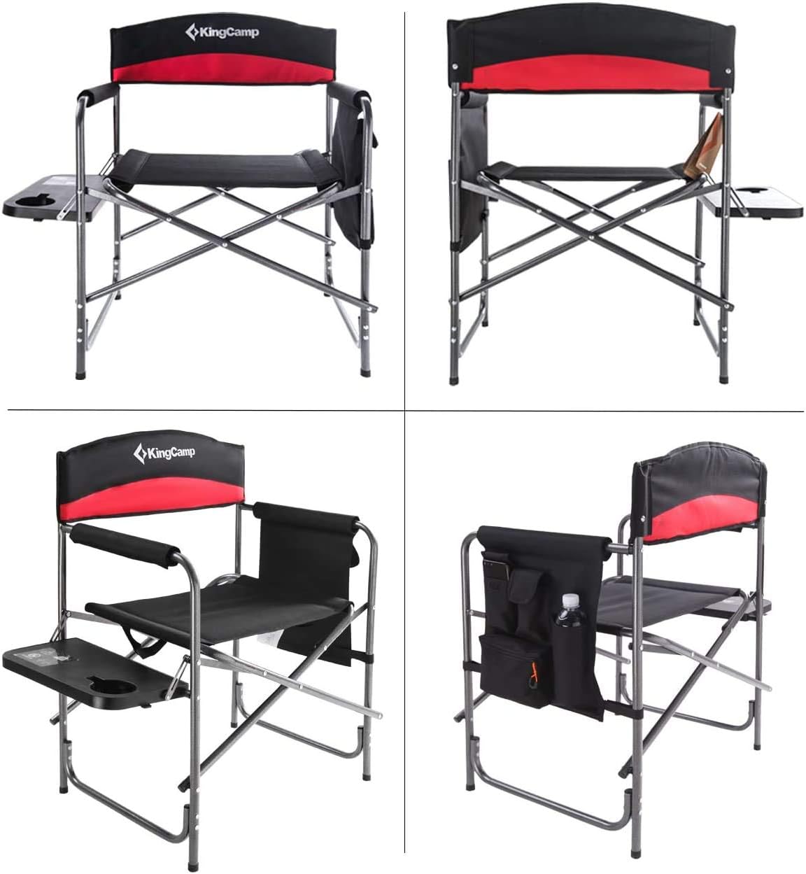 KingCamp Heavy Duty Camping Folding Director Chair Oversize Padded Seat with Side Table and Side Pockets, Supports 396 lbs : Sports & Outdoors