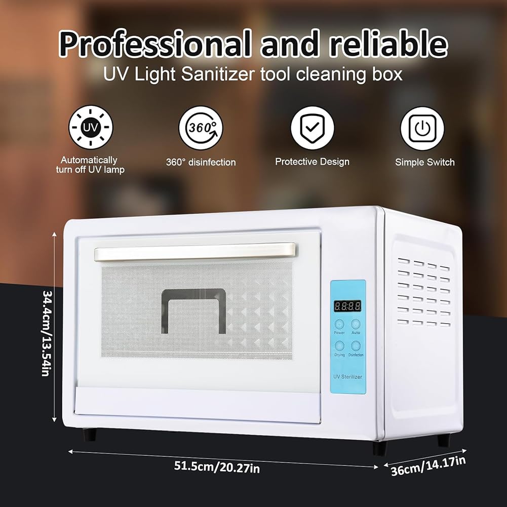 Macchina per la Pulizia degli Strumenti per Unghie da 48 Litri, Scatola di sterilizzazione UV, Display a LED, apparecchiatura per la Cura, l'asciugatura e la conservazione,Rosa