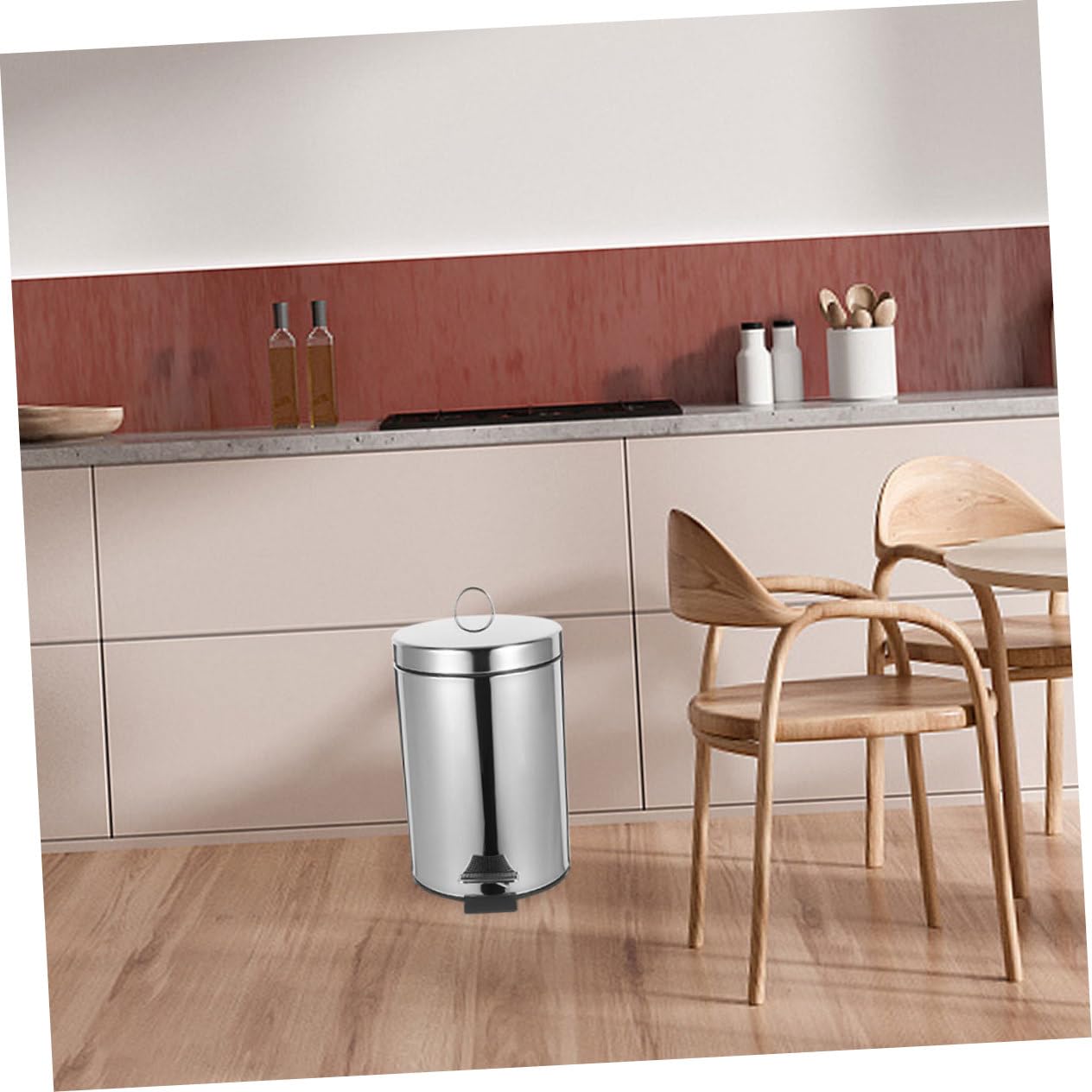 PRETYZOOM Edelstahl Mülleimer 5l mit Deckel und Tretmechanismus Kompakter und Robuster Abfalleimer für Badezimmer und Toilette Geräuscharm und Platzsparend