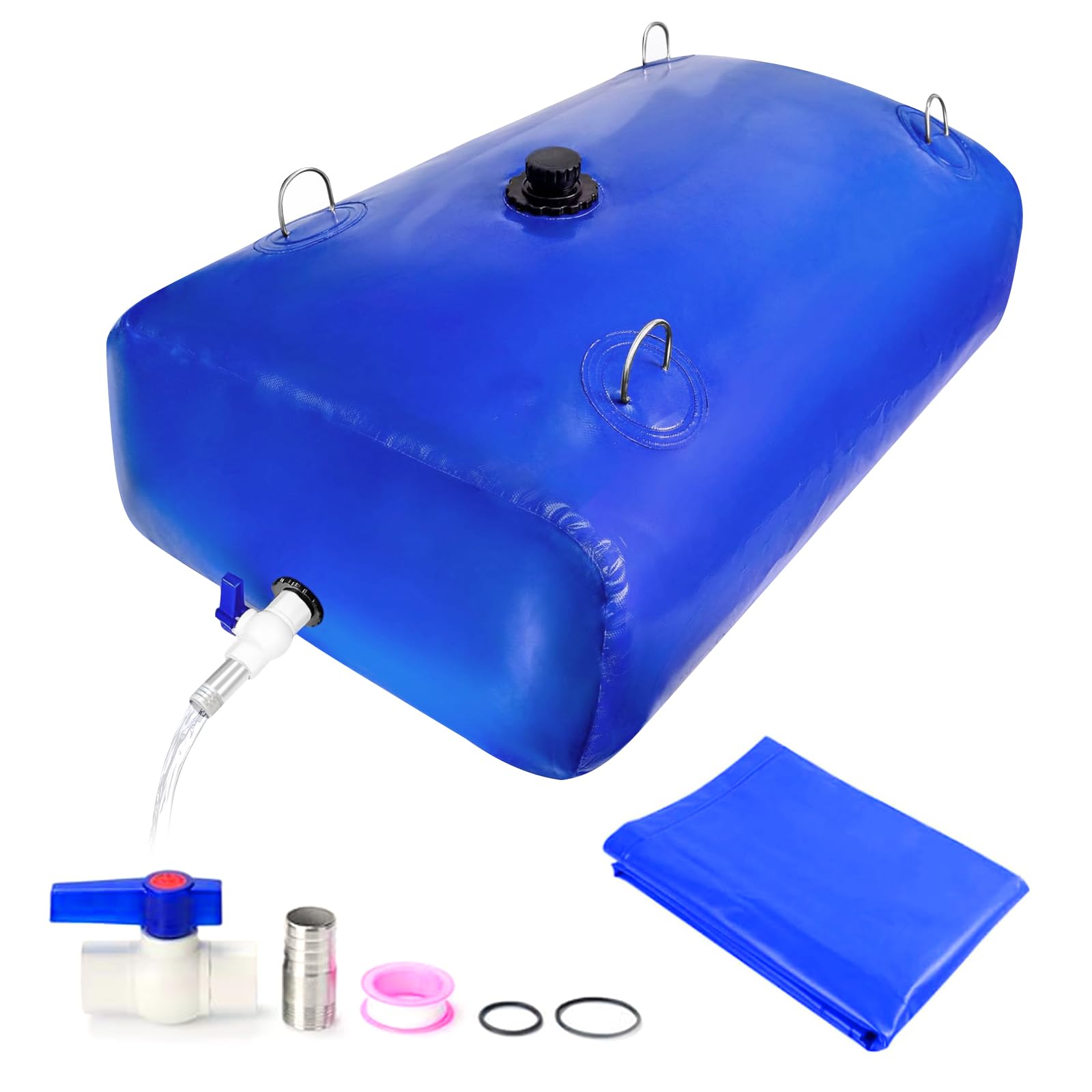 Vessie de stockage d'eau portable avec robinet à boisseau sphérique en PVC, épaissi, pliable, réservoir à eau portable, applicable au stockage et au transport liquides, jardin, urgence agricole, bleu