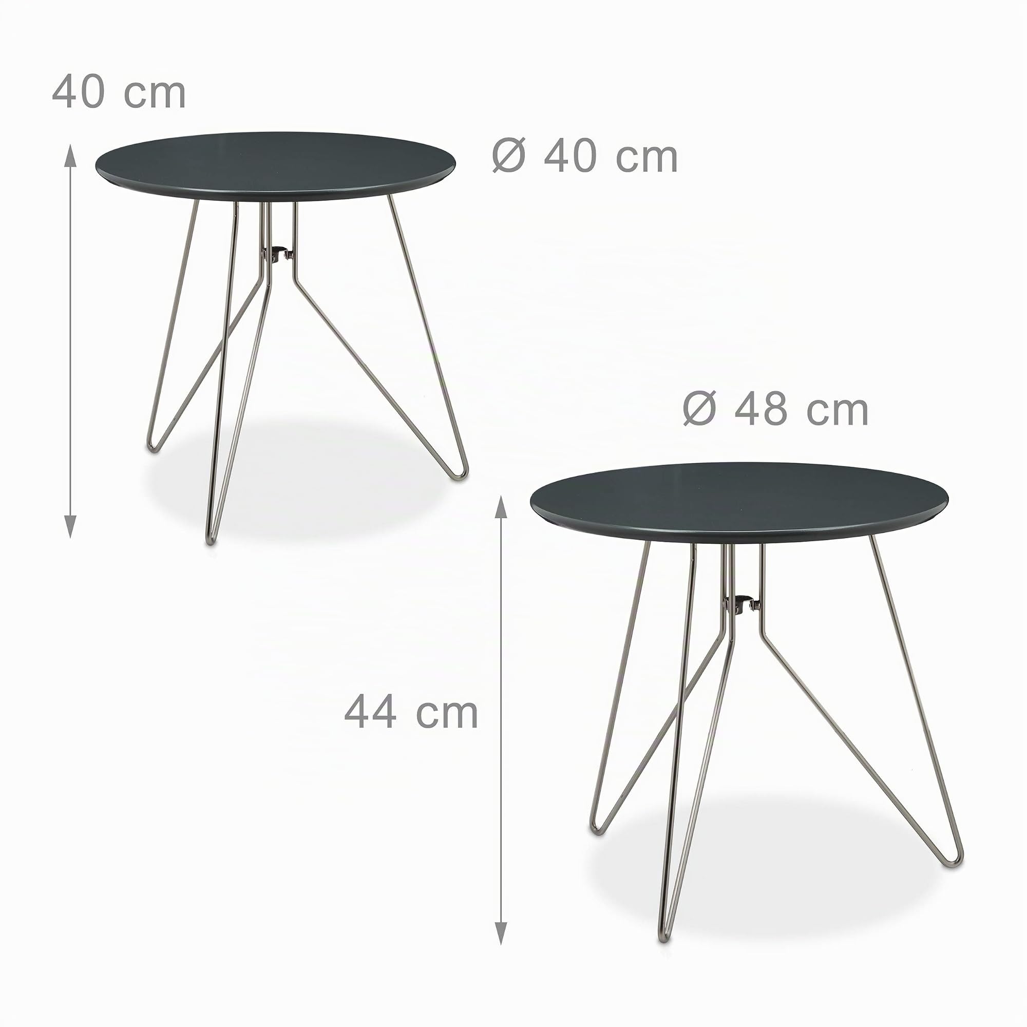 Relaxdays Mesa Auxiliar Redonda, Set 2 Unidades, Mesitas Centro Modernas, DM-Metal, 48 y 40 cm Ø, Gris Mate